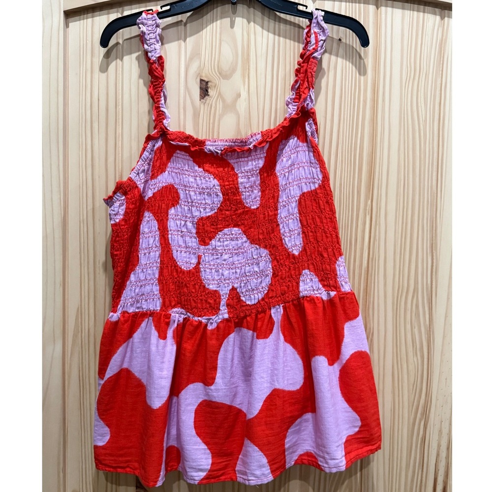 Ava & Viv Red Purple Abstract Print Smocked Peplum Top Plus Size 1X Cotton